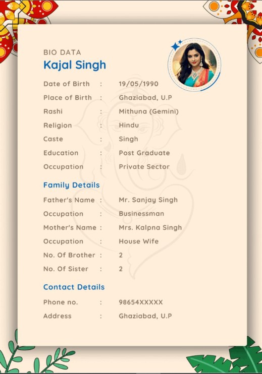 marriage biodata structure