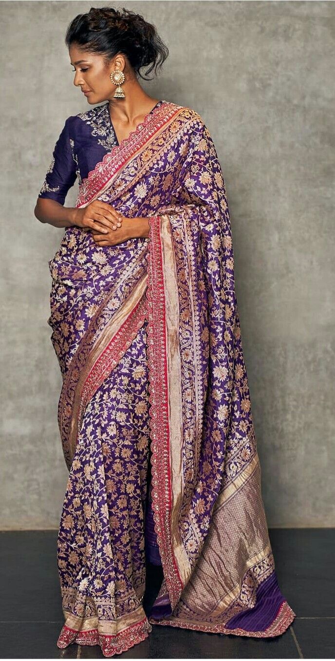 Gota Patti Bridal Purple Banarasi Saree