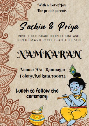 Naming ceremony Invitation Card