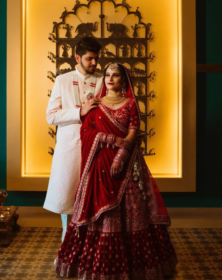 Hot Maroon Lehenga Marwari Wedding Dress