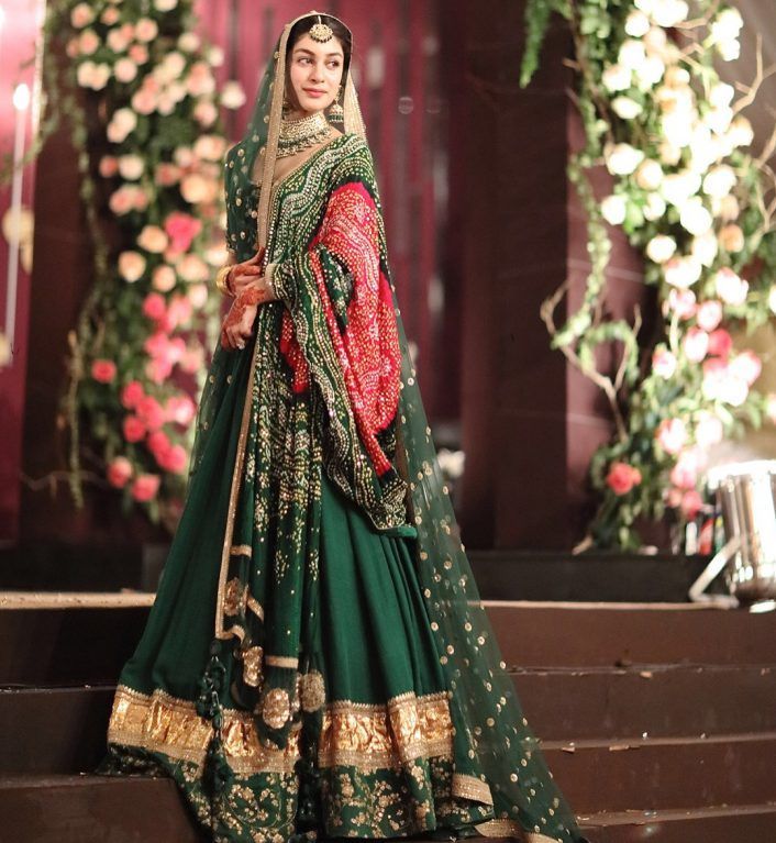 The Mughal Motifs Red and Green Bridal Lehenga
