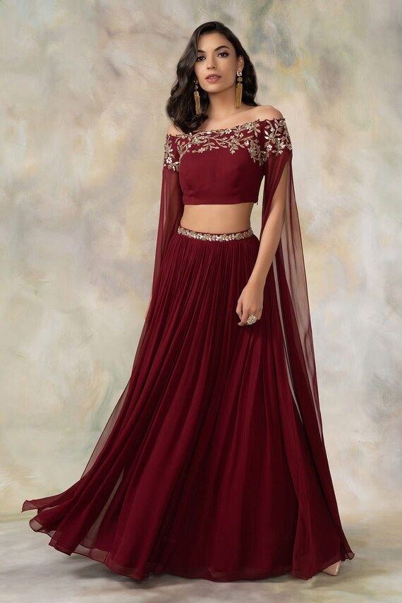 Off-Shoulder Mermaid Crop Top Lehenga