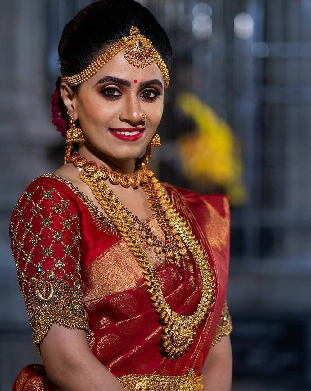 Royal Red Aari Work Blouse Designs