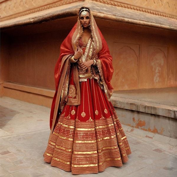 Golden Border Rajasthani Bridal Lehenga