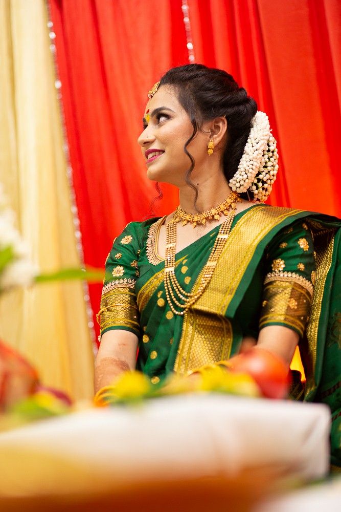 Bridal Green Marathi Wedding Paithani Saree
