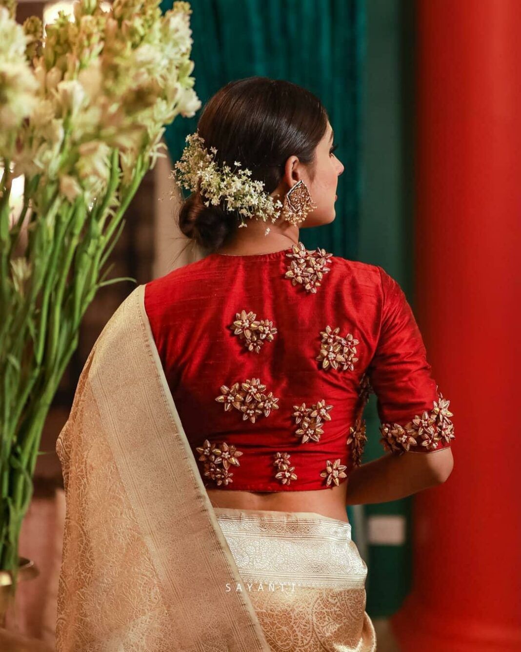 Floral Appliques Bengali Bridal Blouse Design