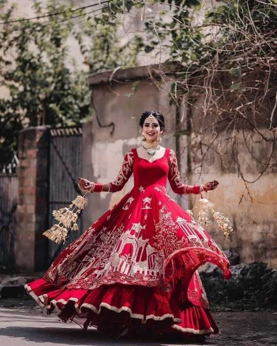 Red Anarkali Rajputi Bridal Poshak with Prices