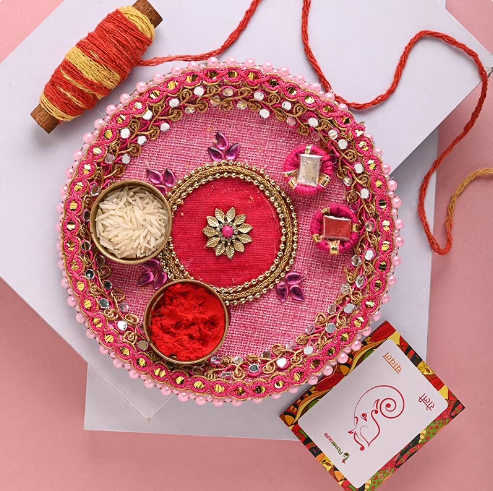 Mirrored Pink Festive Thali for Bhai Dooj Gifts for Brothers