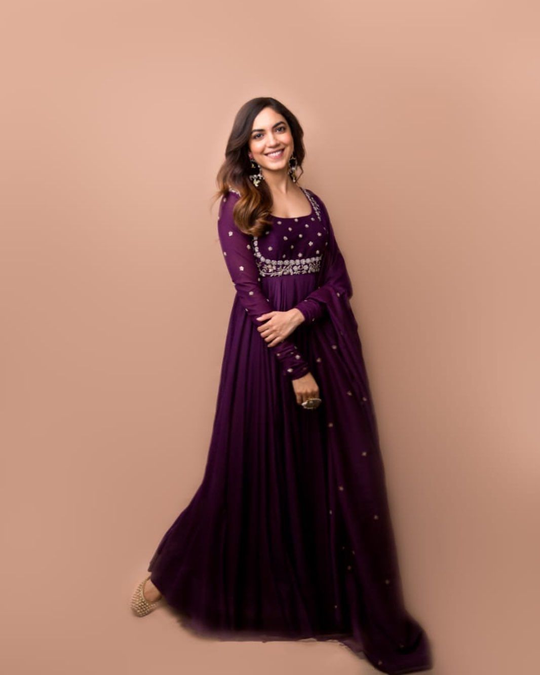 Magenta Full-Sleeve Anarkali Kurti with Dupatta