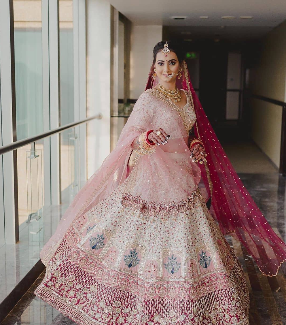 Contrasting Double Dupatta Bridal Lehenga