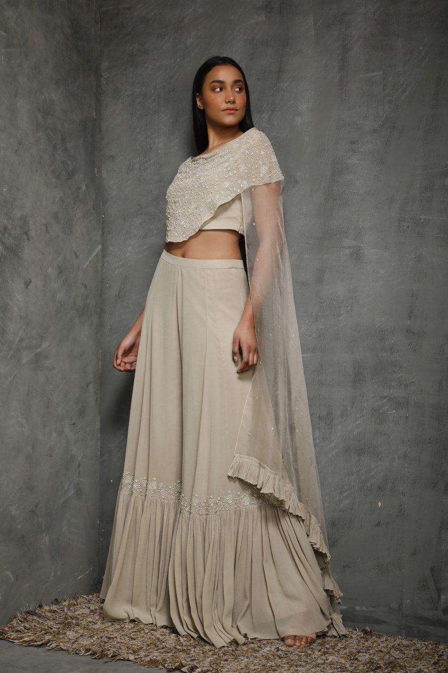 The Organza Crop Top Lehenga With Dupatta