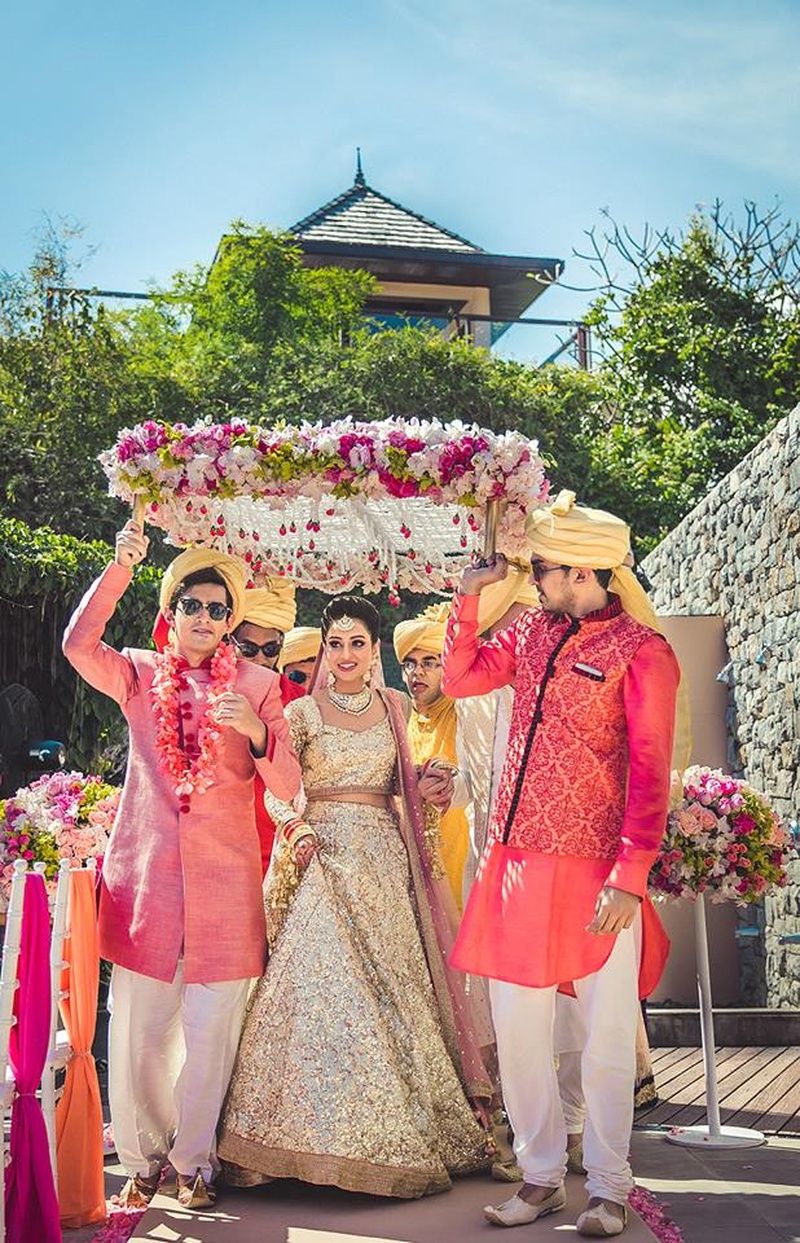 White and Pink Bridal Entry Chadar