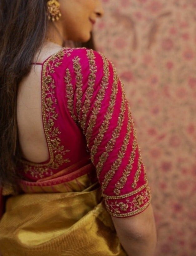 Pink Marriage Bridal Maggam Work Blouse Designs