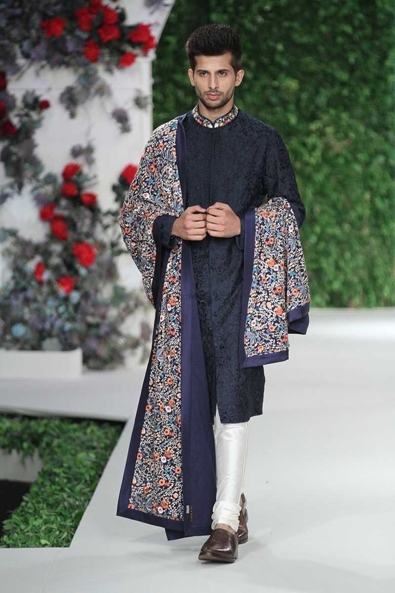 Dark Blue Sherwani With Resham Work