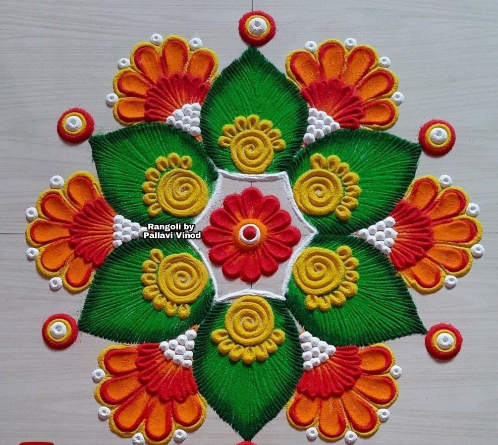 Orange and Green Diwali Rangoli