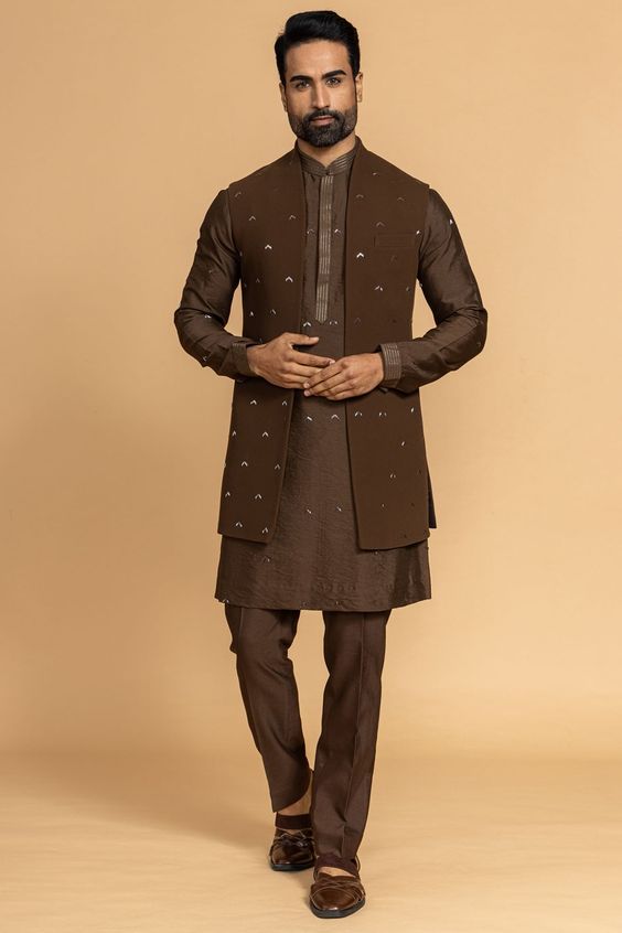 Chocolate Brown Wedding Kurta for Men