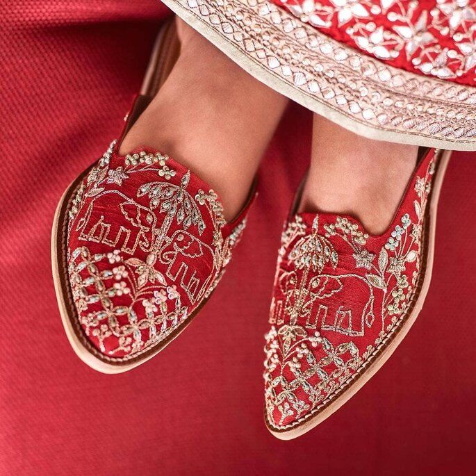 Red and Maroon leave themed Couple Shoes