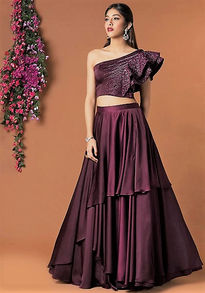 Single Shoulder Crop Top Lehenga