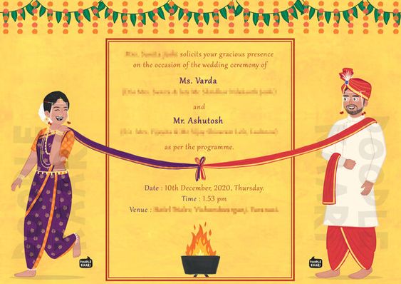 Portrait Illustration Wedding card Design Marathi