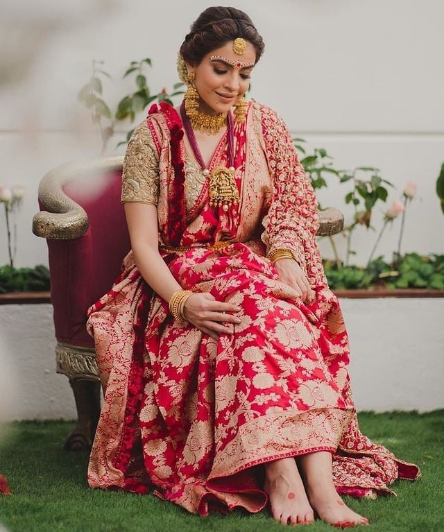 Red Korial Benarasi Saree Bengali Wedding Dress