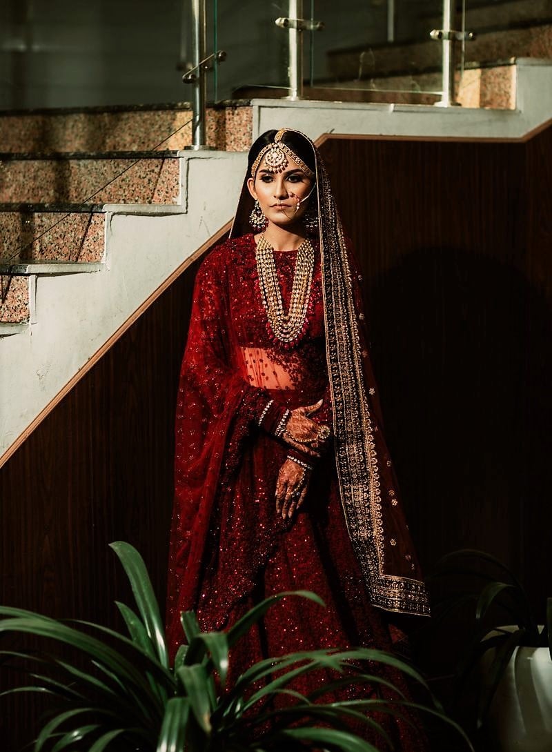 Peach and Maroon Bridal Lehenga