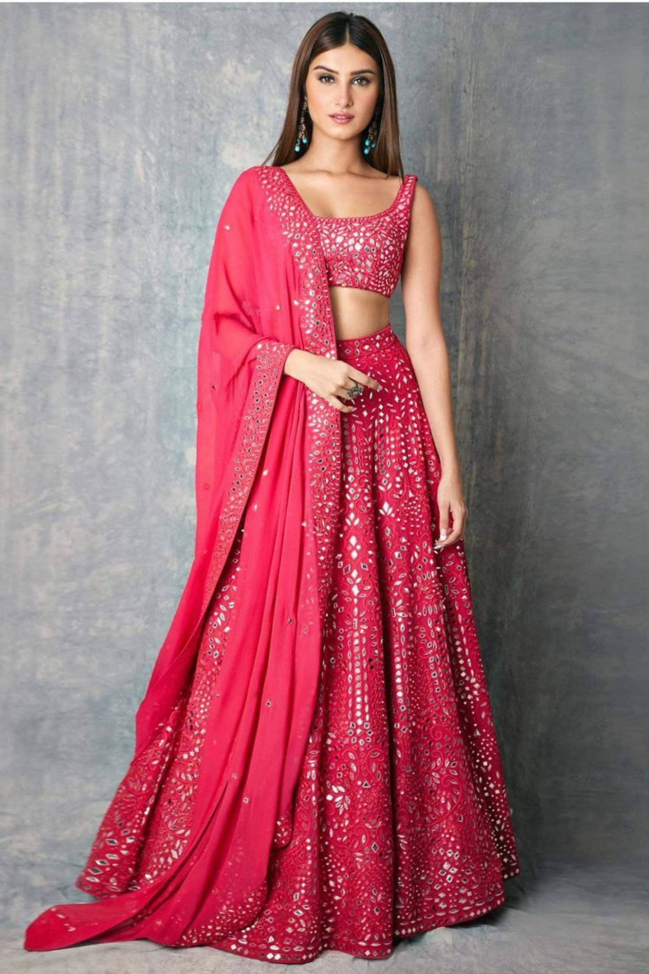 Off-Shoulder Blouse and Pink Banarasi Lehenga