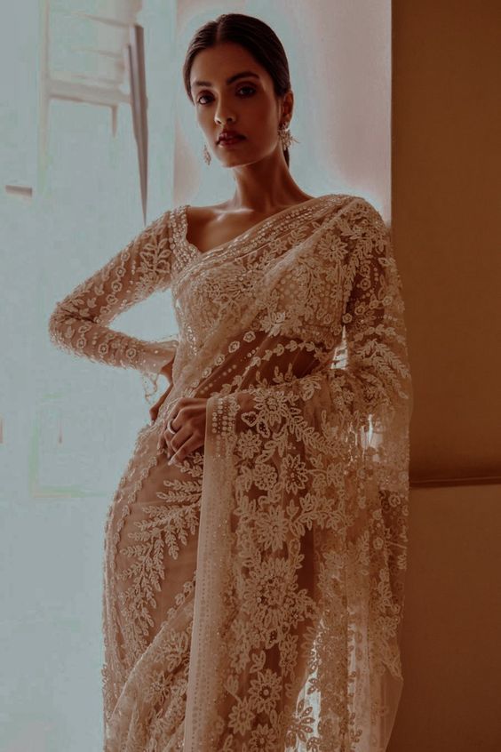 White Net Saree for Wedding