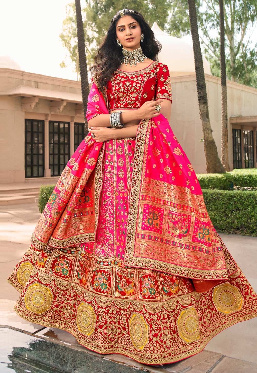 Orange and Pink Banarasi Lehenga