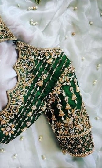 The Silver Thread on Green Bridal Blouse Designs