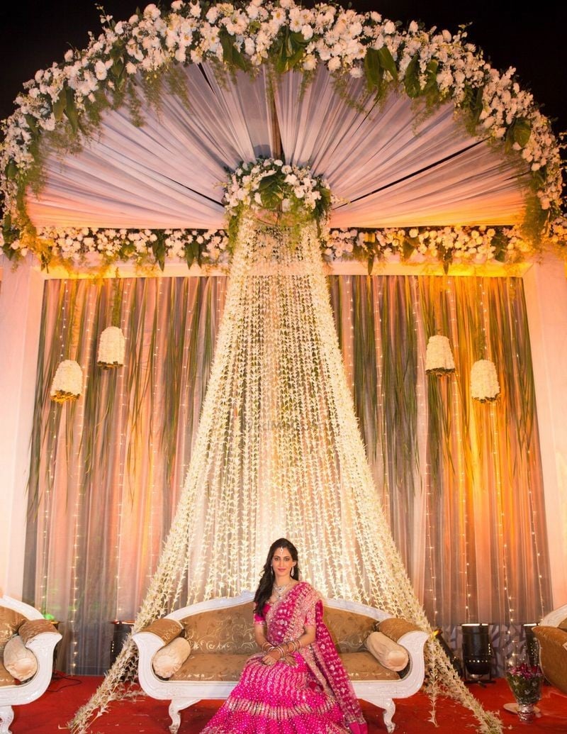 Floral Strings Reception Flower Wedding Stage Decoration