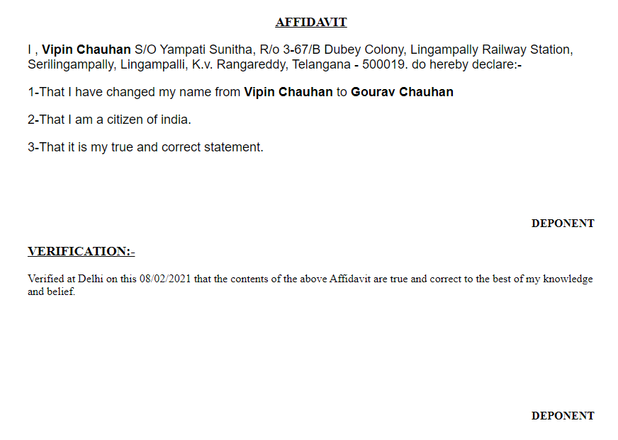 Affidavit preparation from Sindagi