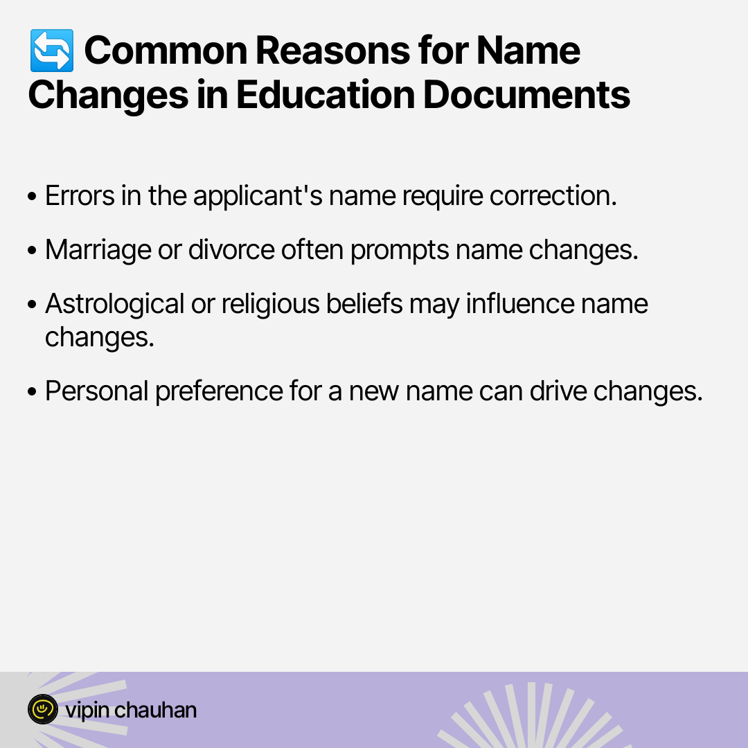 Common reason for name change in education document in banglore