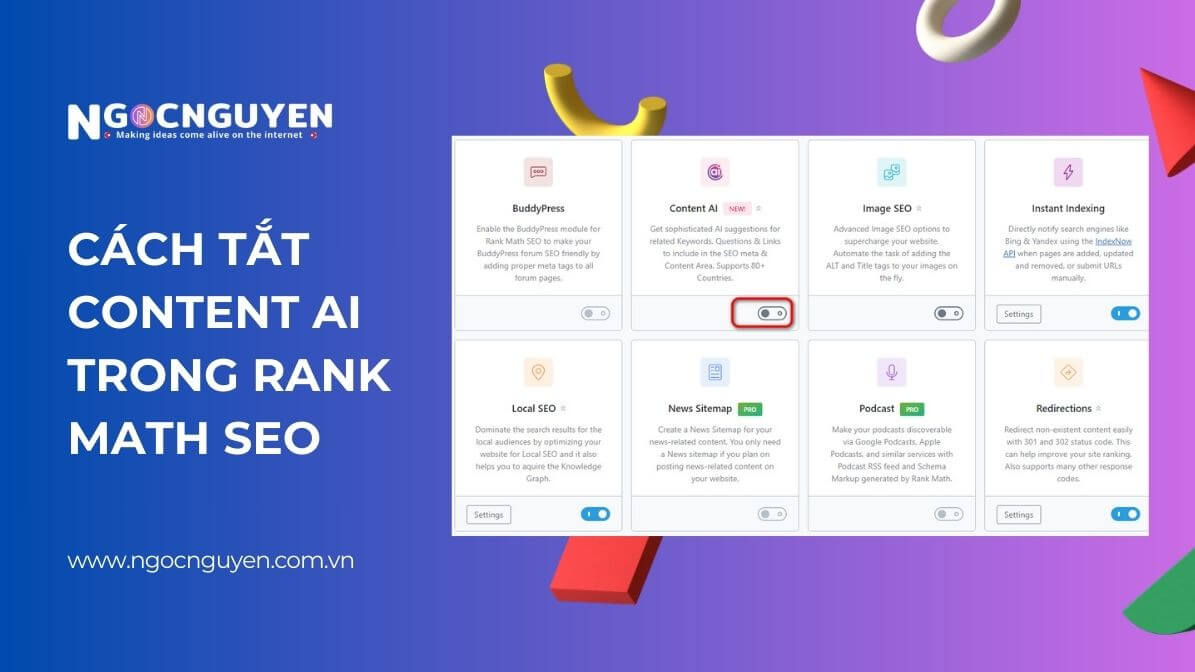 2 bước đơn giản để tắt Content AI trong Rank Math SEO
