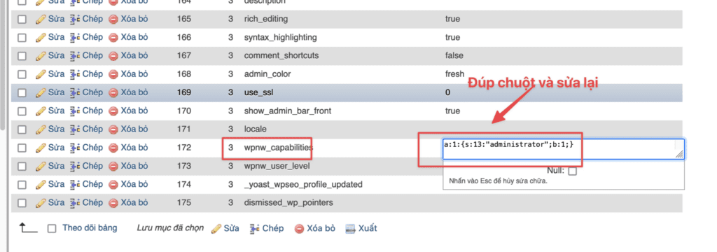 cach cap nhat quyen user wordpress tren phpmyadmin 05