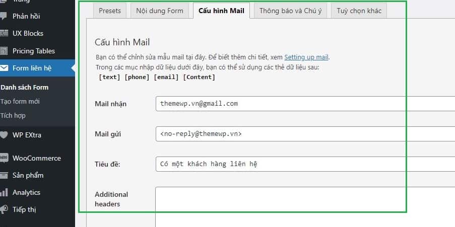 Doi email trong contact Form