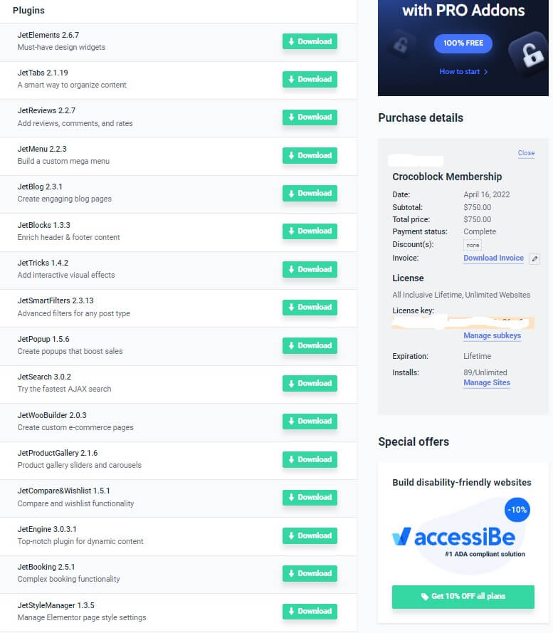 Trọn bộ Jet Plugin cho Elementor - 21 Plugin và Theme của Crocoblock