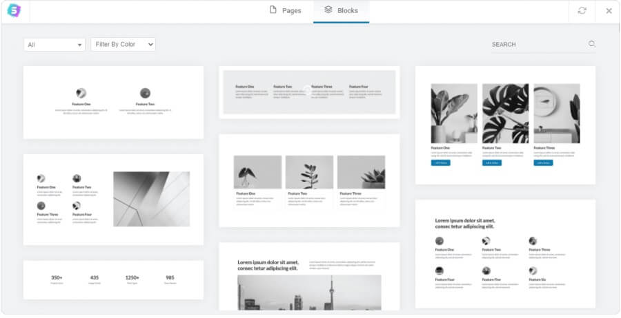 danh sach section blocks va template addons