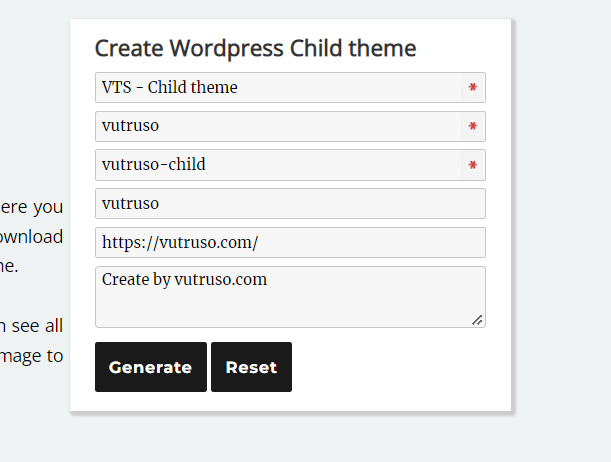 tao child theme bang cong cu online