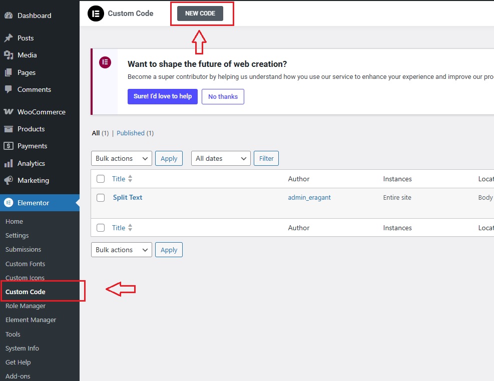 Cach them code JS custom code trong Elementor 01