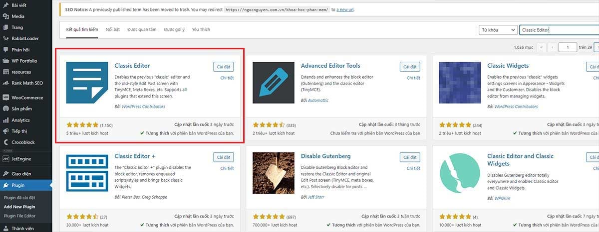 cach cai dat classic editor tren wordpress 5