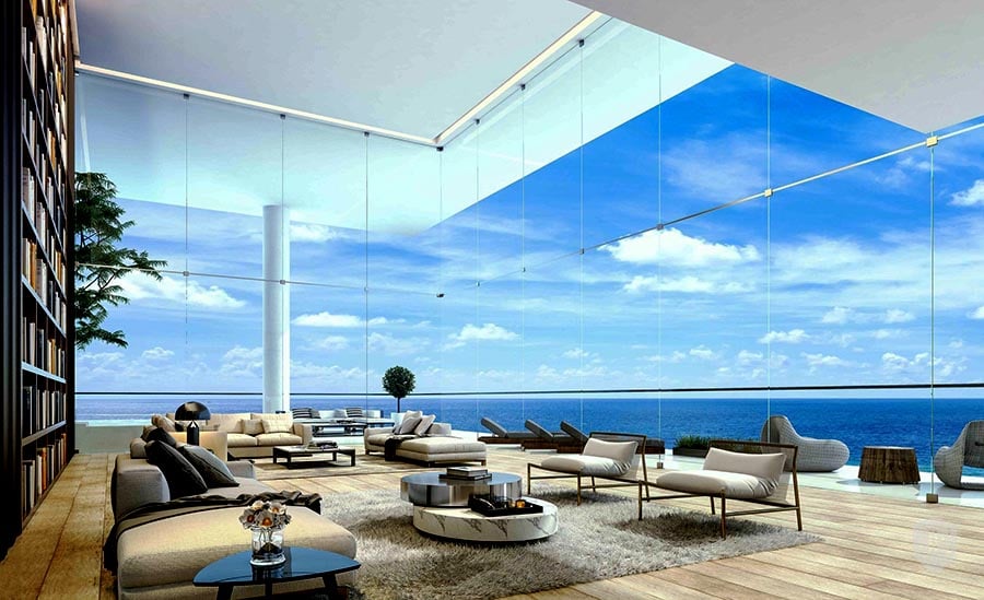 Căn hộ có phòng khách nhìn ra biển