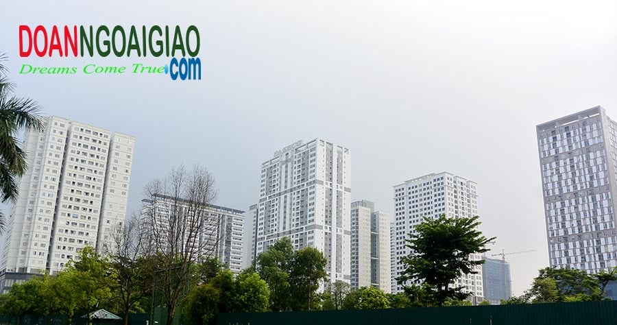 Một góc chụp các tòa nhà khu N03 khu Ngoại giao đoàn Hà Nội