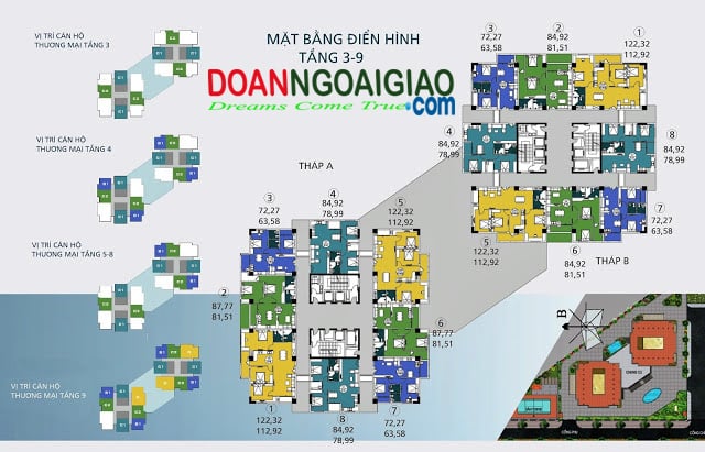 Mặt bằng căn hộ N04A từ tầng 3 đến tầng 9