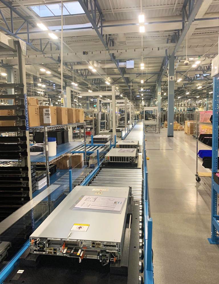 Automated assembly line Server assembly on a roller conveyor system