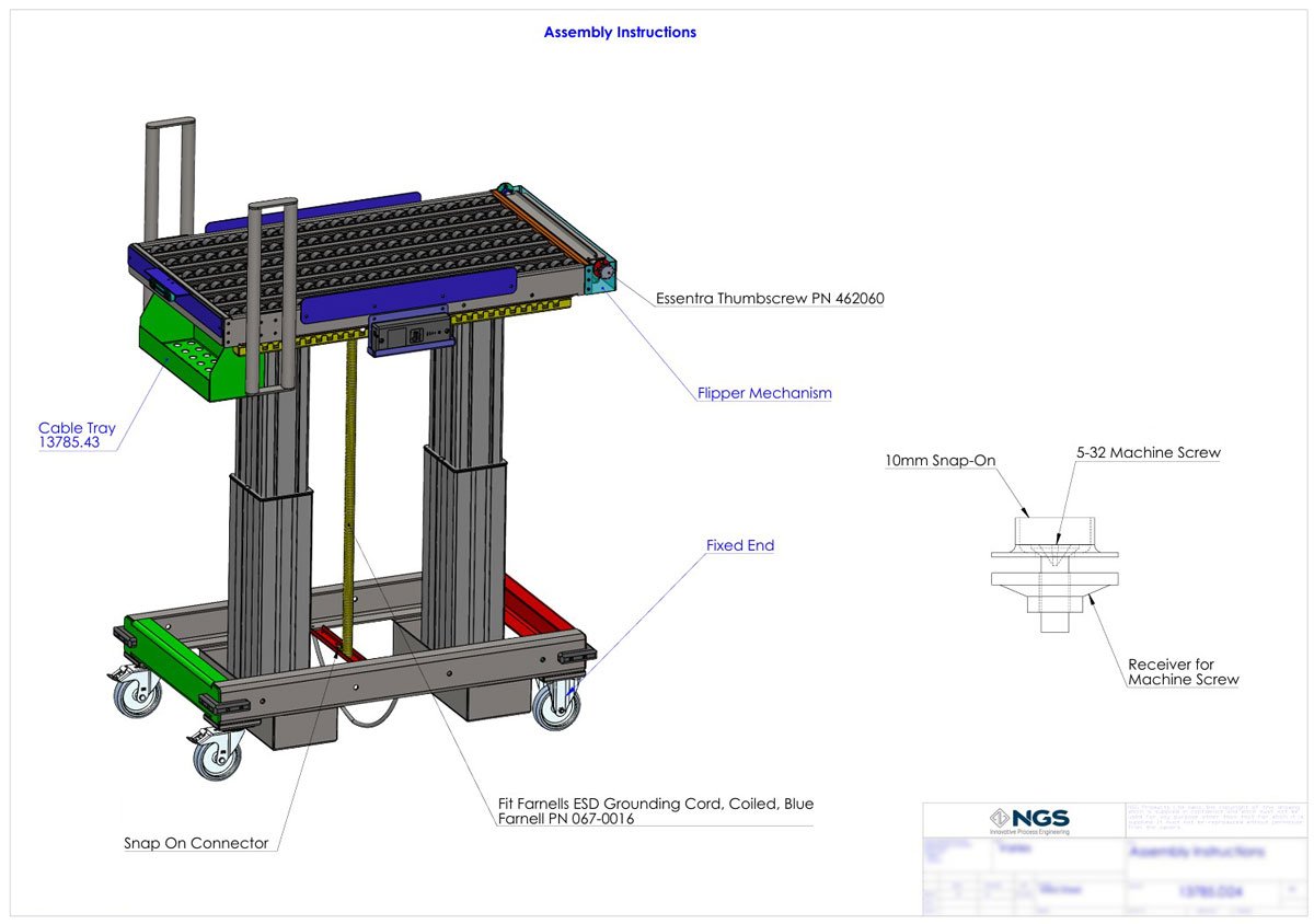 Hoist Cart with Rollers Assembly Drawing
