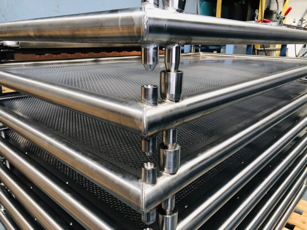 Two height stackable stainless steel trays