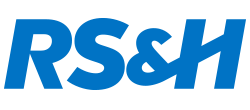 The image shows the RS&H logo in bold blue letters with an ampersand connecting the S and H.