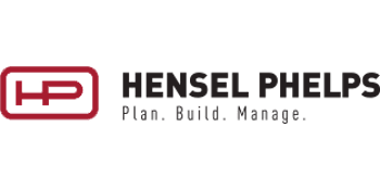 Hensel Phelps logo featuring a red outlined "HP" emblem and the words "Hensel Phelps Plan. Build. Manage." in black text.