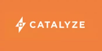 The word "CATALYZE" in white uppercase letters appears next to a geometric logo on an orange background.