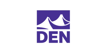 Purple logo featuring stylized mountain peaks above the letters "DEN," representing Denver International Airport.